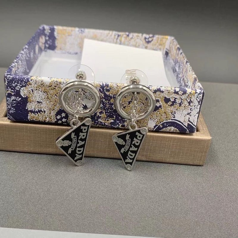Prada Style Triangle Charm Hoop Earrings - Image 3