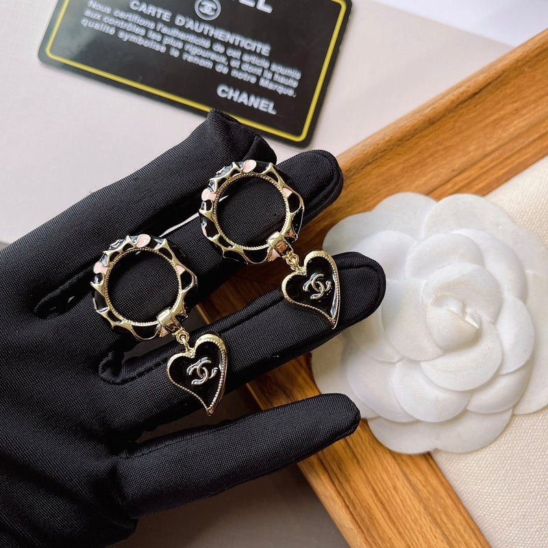 CHANEL Leopard Enamel Hoop Heart CC Drop Earrings - Image 5
