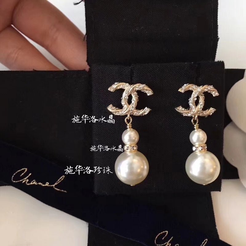 Chanel Crystal Pearl Drop Earrings