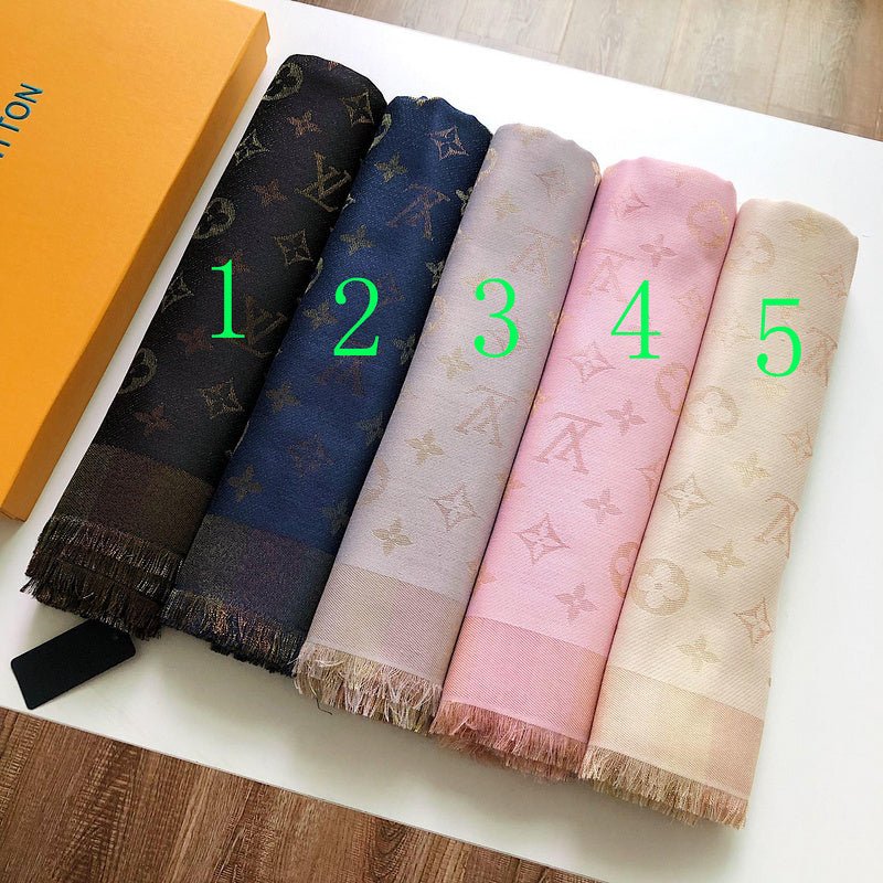 LV Navy Blue Multicolor Monogram Fringed Shawl