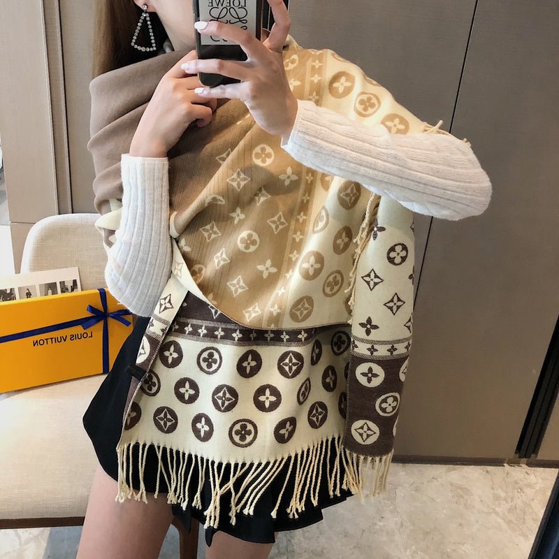 LV Black Gradient Monogram Fringed Shawl - Image 9