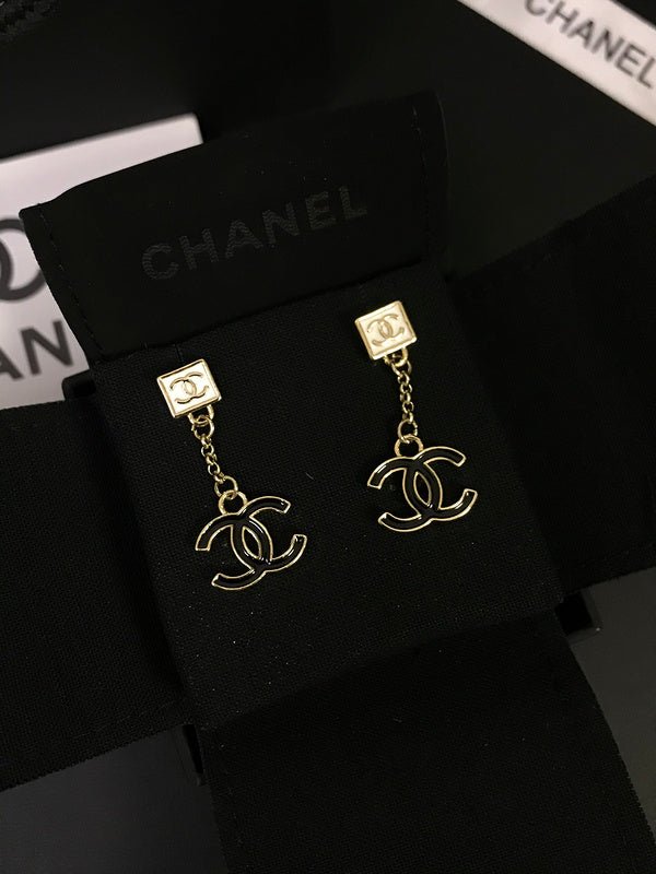 Chanel Black Enamel Double C Drop Earrings - Image 5