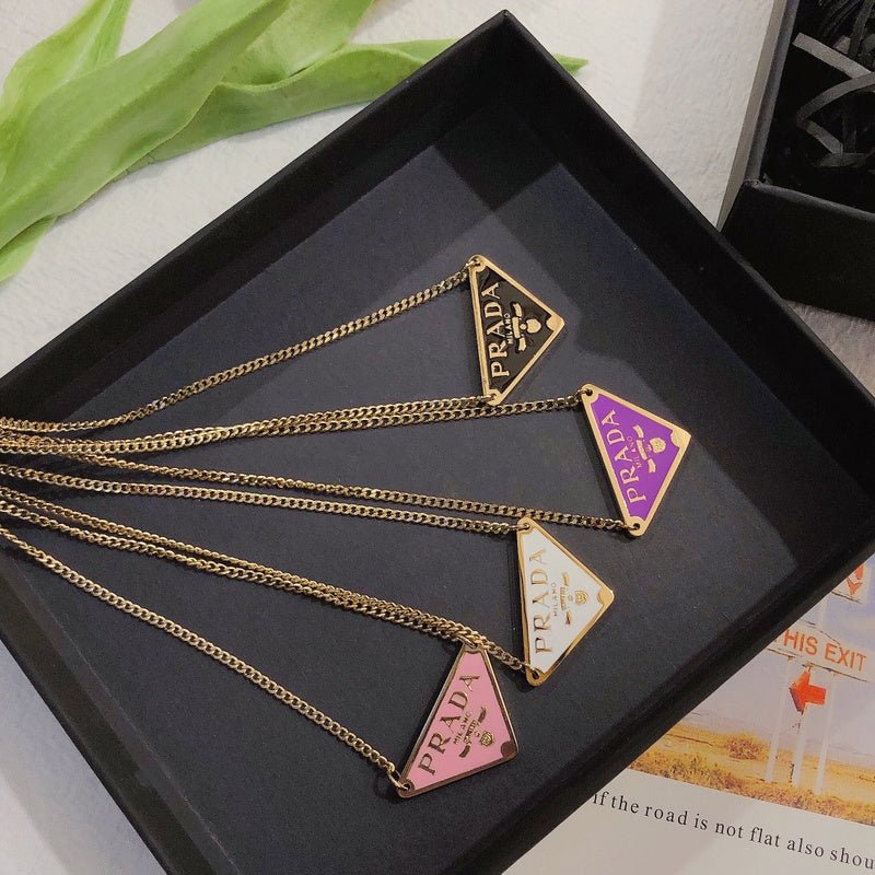 Prada Style Enamel Triangle Necklace