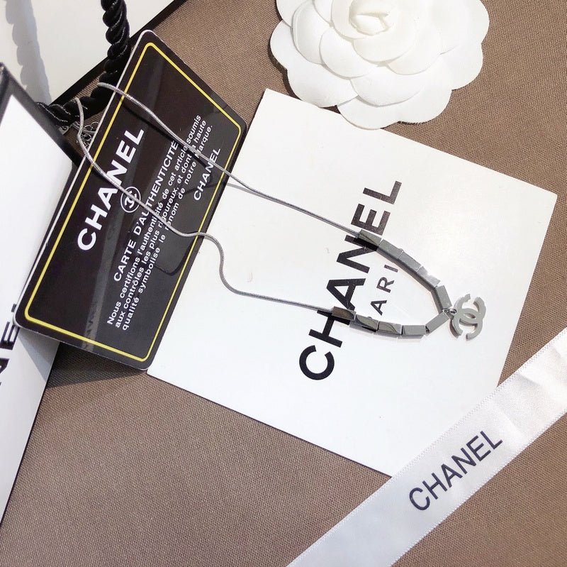 Chanel Silver Enamel Bar Double C Snake Necklace - Image 5