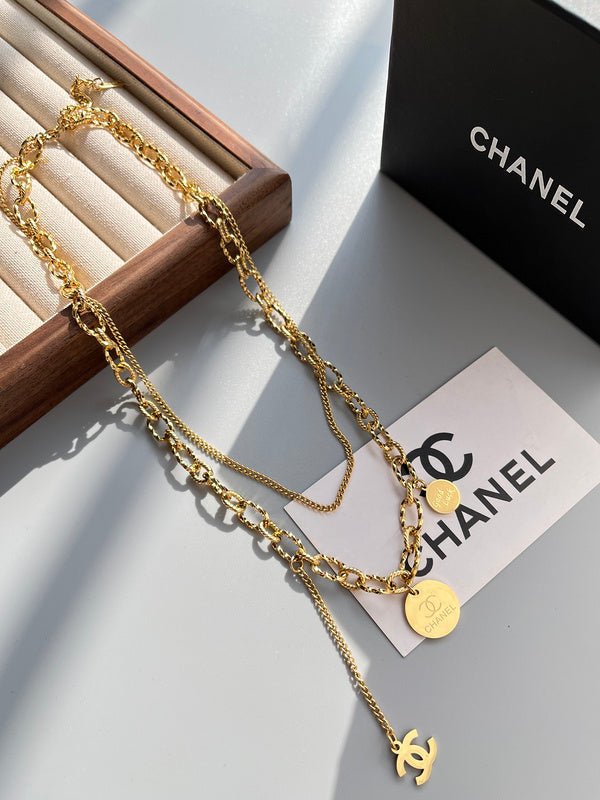 Chanel Dual-Layer Coin Double C Chain Necklace - Image 5
