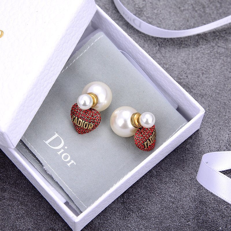 Dior Red Crystal Pearl Earrings - Image 3