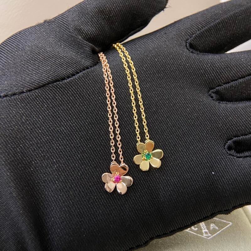 VCA Dual Green & Red Diamond Clover Necklace