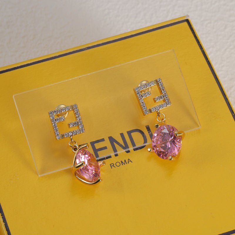 FENDI Diamond-Set Metal Powder Crystal Earring with Stud