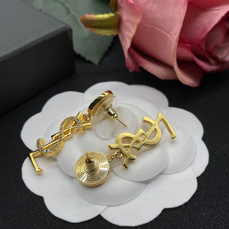 YSL Onyx Crystal Logo Earrings - Image 3