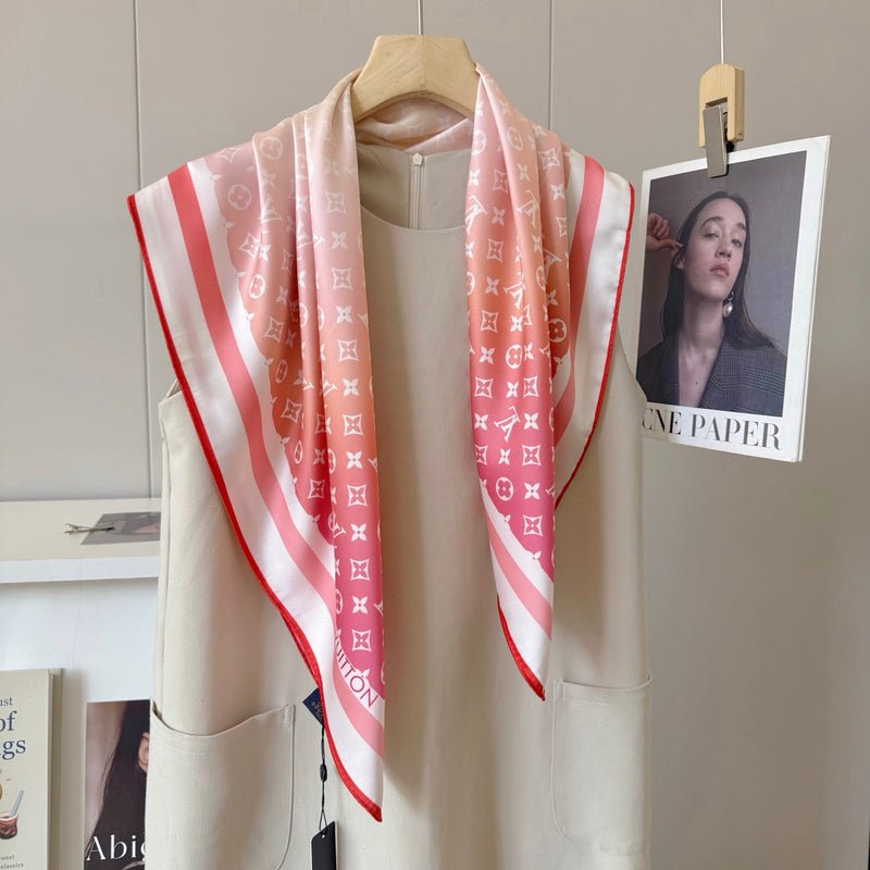 LV Pink White Gradient Monogram Print Silk Scarf - Image 6