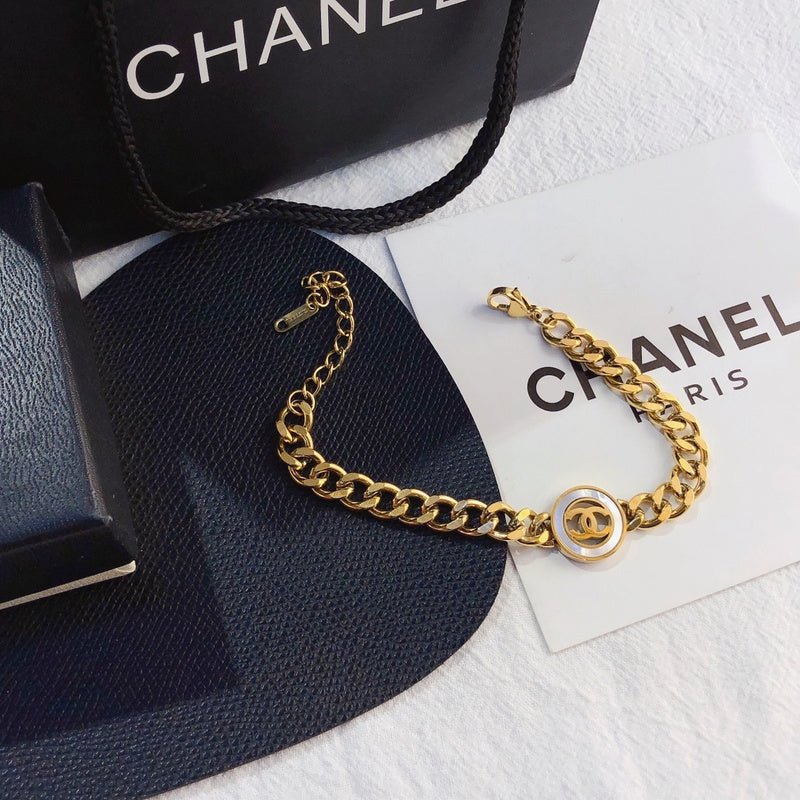 Alternative view of CHANEL Curb Chain Round Stone CC Bracelet