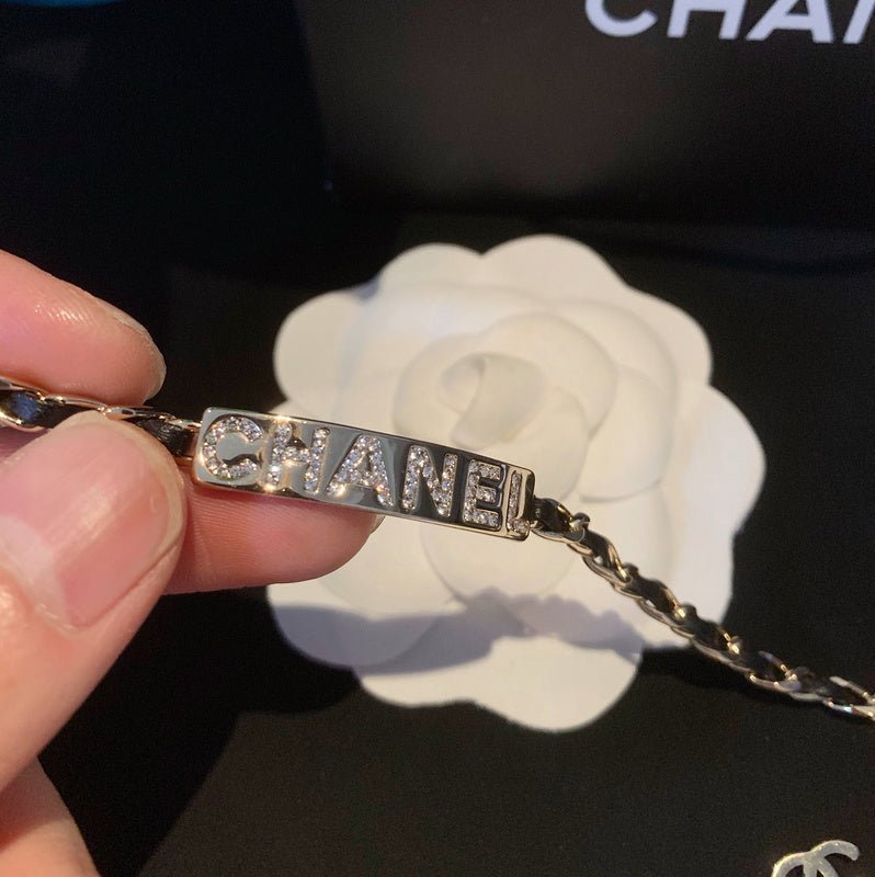 Chanel Silver Crystal Letter Chain - Image 8