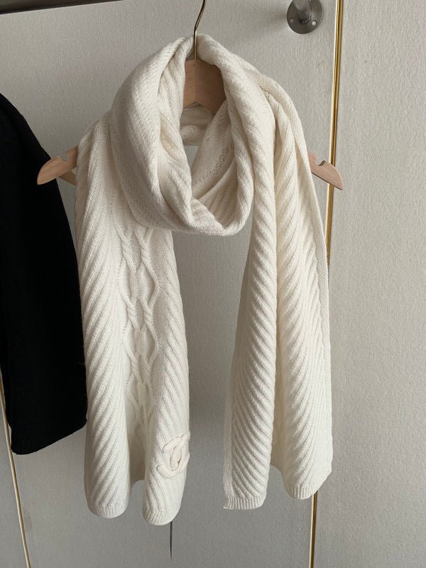 CHANEL Cable Knit Solid Color Scarf Pair - Image 3