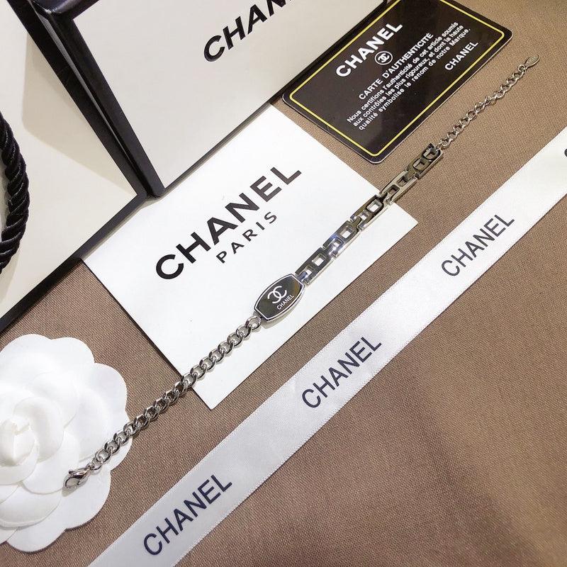 Alternative view of CHANEL Chain Plate Logo Gold Silver Bracelet