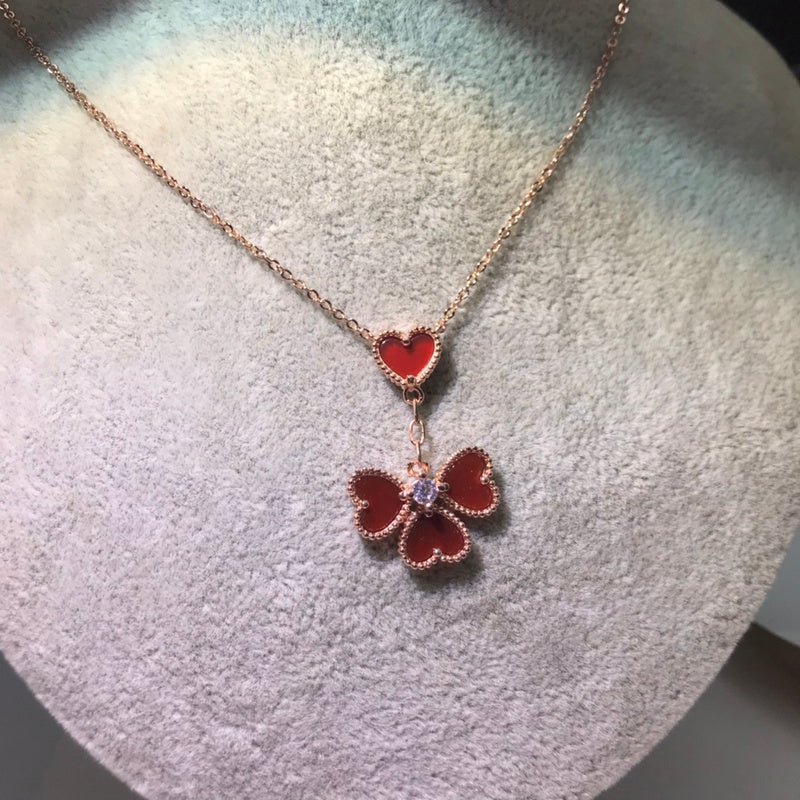 Four Heart Enamel Clover Women Necklace - Image 8