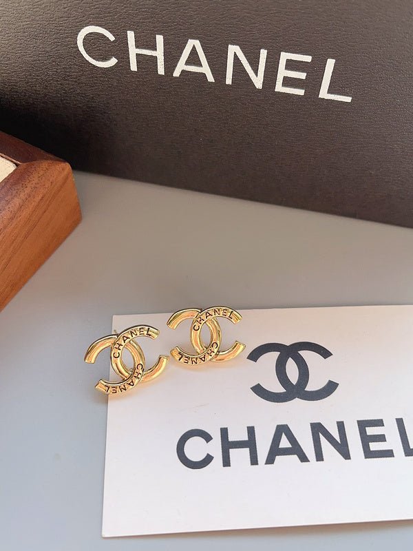 CHANEL Engraved Gold Double C Stud Earrings - Image 3