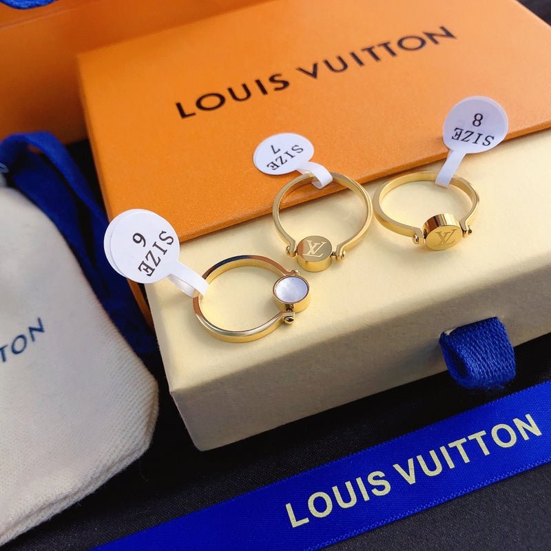 LV Polished Gold Stone Inlaid Adjustable Ring - Image 7