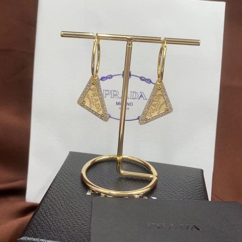 Prada Style Gold Triangle Hoop Earrings