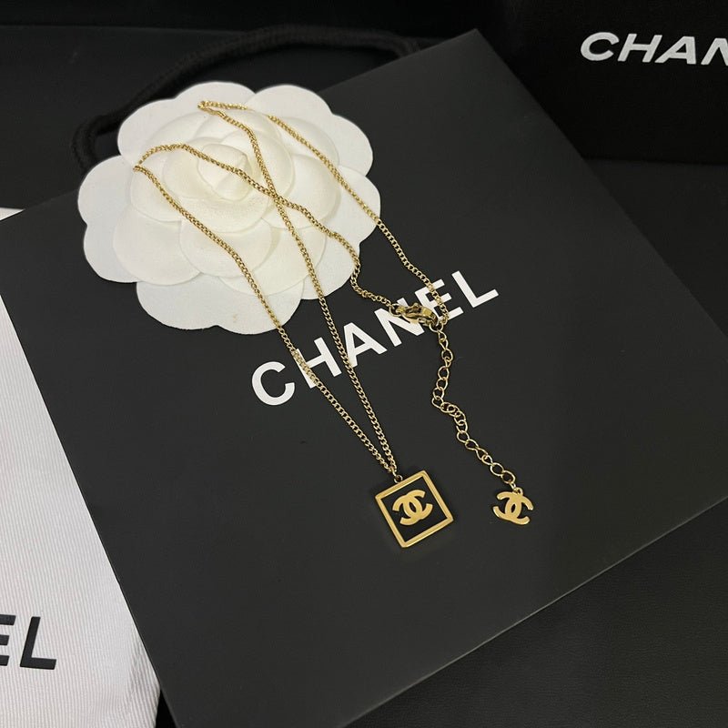 Chanel Square Enamel Frame Double C Necklace - Image 6