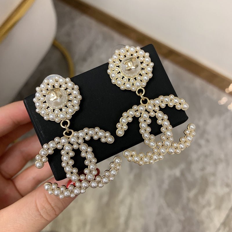 Alternative view of Chanel Multi-Pearl Floral Double C Long Drop Earrings