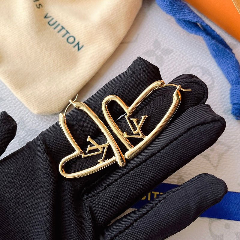 LV Heart Logo Hoop Earrings