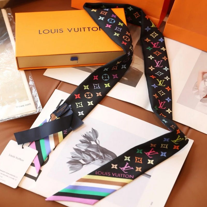 LV Multicolor Monogram Twilly Print Base Scarf - Image 3