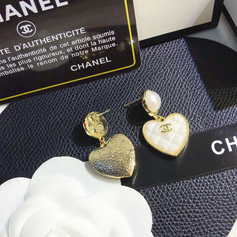 Chanel Pearl Quilted Heart Drop Earrings - Image 5