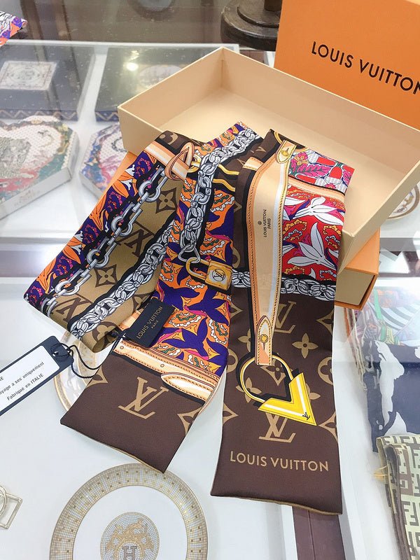 LV Ornate Multicolor Hardware Print Twilly Scarf - Image 8