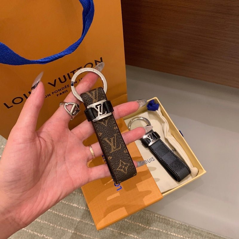 LV Brown Canvas Monogram Strap Keychain
