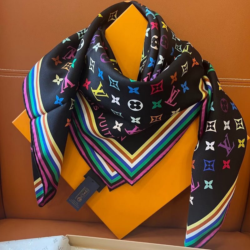 LV Multicolor Monogram Square Silk Scarf