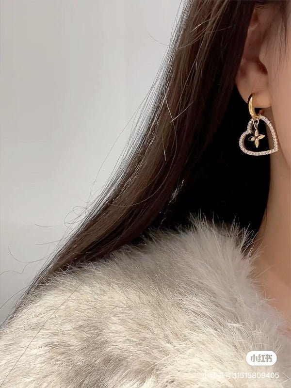 LV High Gloss Pave Zircon Heart Clover Hoop - Image 5