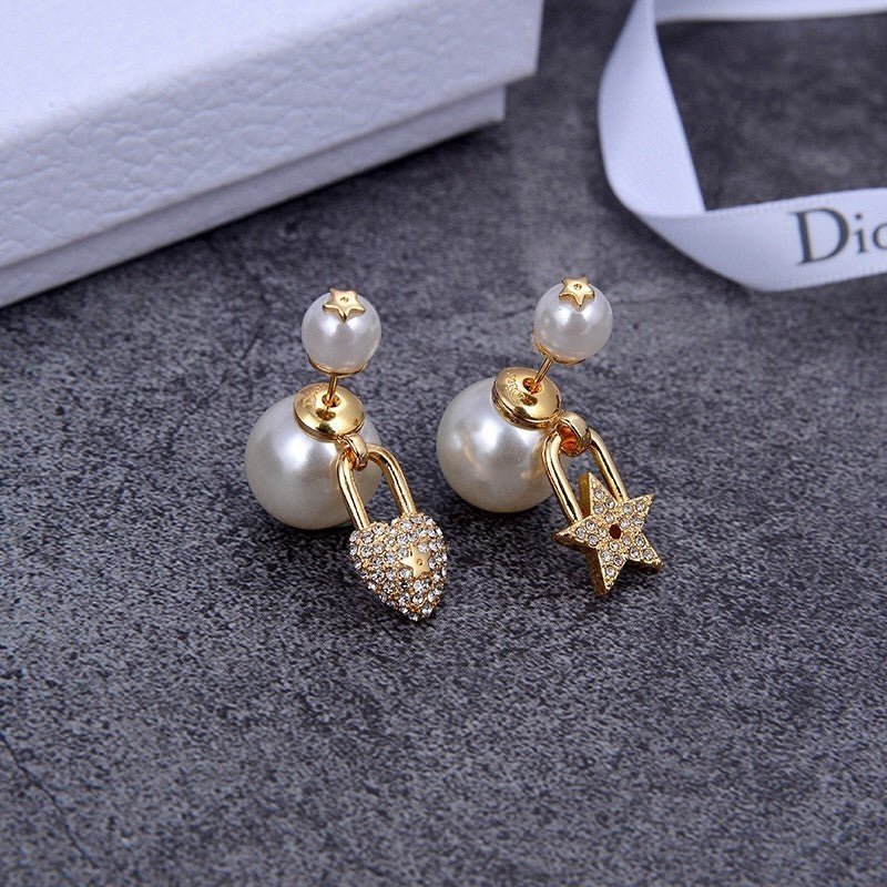 Dior Romantic Crystal Star Heart Lock Earrings - Image 3