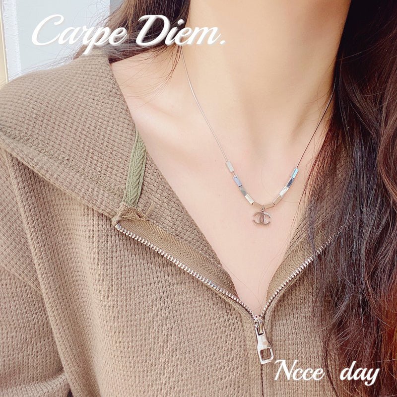 Chanel Silver Enamel Bar Double C Snake Necklace - Image 9