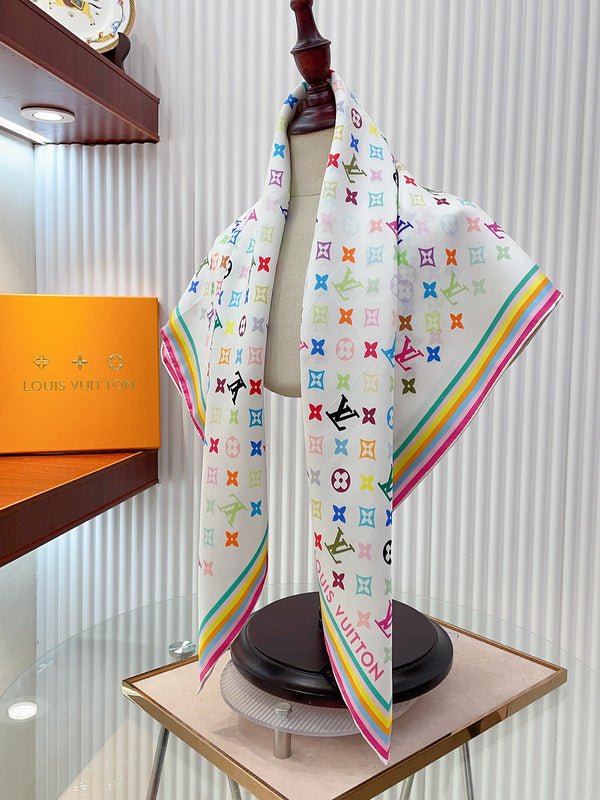 LV Multicolor Monogram Square Silk Scarf - Image 3