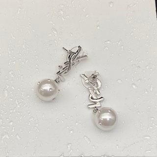 Alternative view of YSL Silver Pearl Logo Earrings