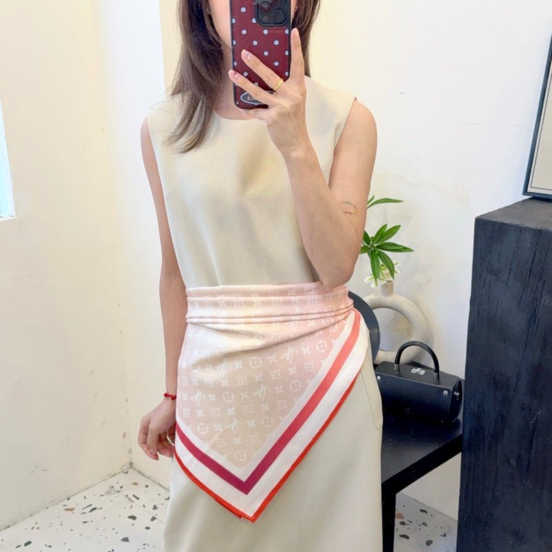 LV Pink White Gradient Monogram Print Silk Scarf - Image 3
