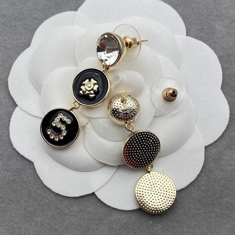CHANEL Asymmetric Multi Disc Number 5 Drop Earrings