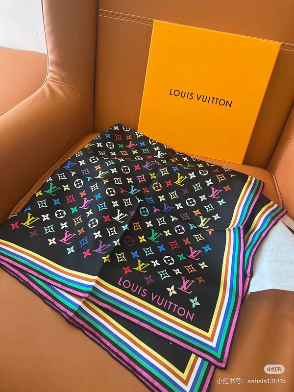 LV Multicolor Monogram Square Silk Scarf - Image 11