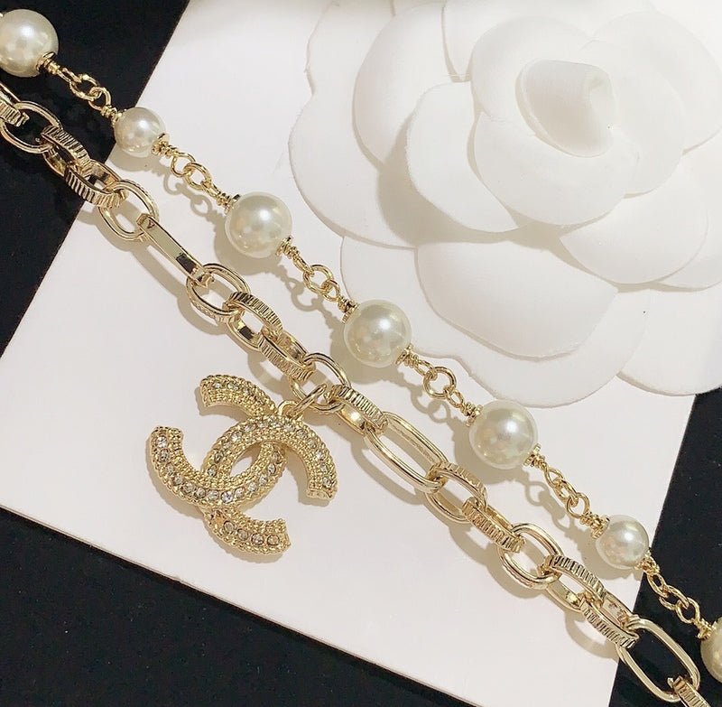 Alternative view of CHANEL Double Chain Crystal CC Pearl Bracelet