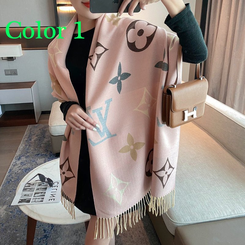 Alternative view of  LV Camel-Tone Patchwork Monogram Fringed Shawl