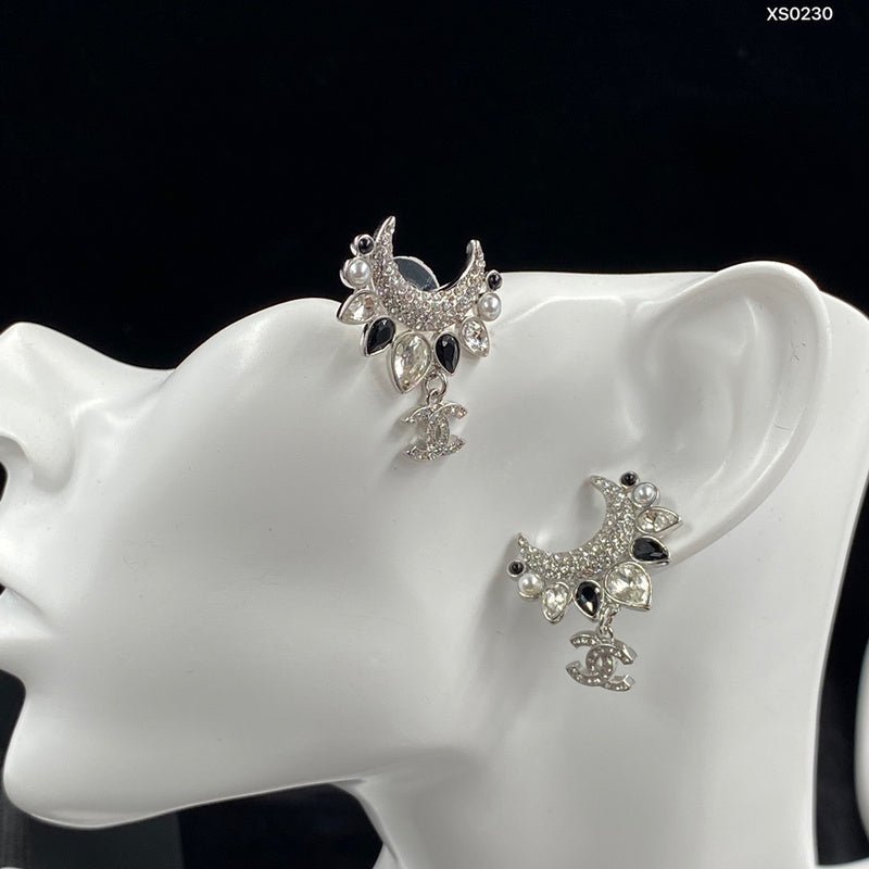 Alternative view of Chanel Moon Gem Pearl Rhinestone Double C Earrings