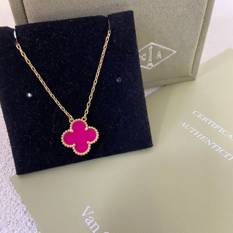 VCA Plum Red Enamel Clover Necklace