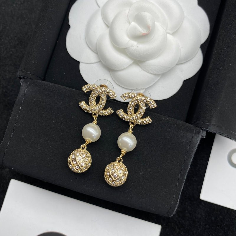 Chanel Double C Pearl Rhinestone Tassel Earrings