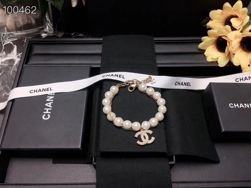 Chanel Pearl Rhinestone Double C Pendant Bracelet - Image 9