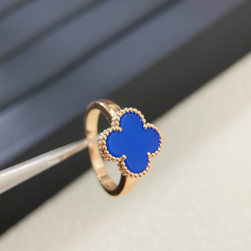 Alternative view of Bright Blue Chalcedony Four Leaf Clover Ring