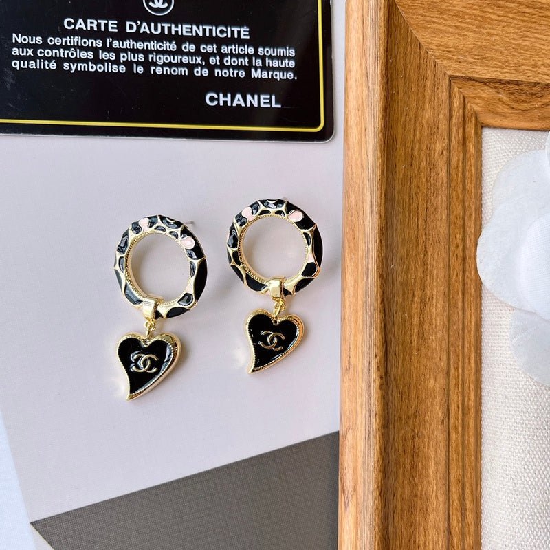CHANEL Leopard Enamel Hoop Heart CC Drop Earrings - Image 6