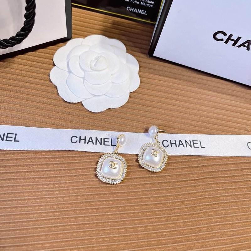 Alternative view of CHANEL Pearl Square Crystal Border Drop Earrings