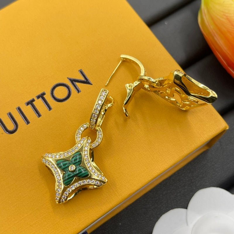 LV Malachite & Crystal Formal Tiny Earrings - Image 4