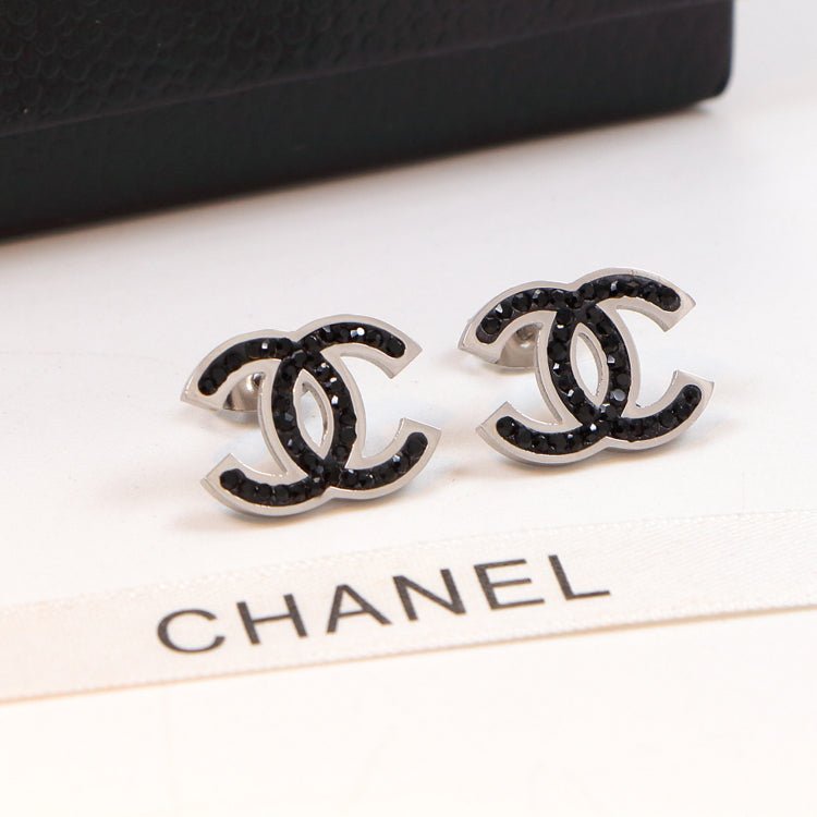 Alternative view of CHANEL Three-Tone Black Enamel Stud Earrings