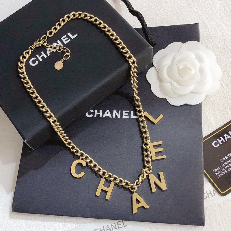 Chanel Gold Letter Curb Chain Choker - Image 5